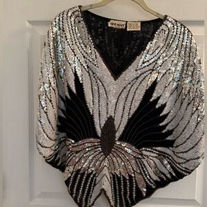 Vintage Sho Max Originals Black, Gold, and Silver Sequin Top